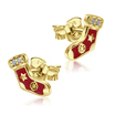 Christmas Sock Red Enamel With CZ Silver Stud Earrings STS-5522